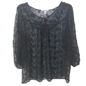 Trinity Black 100% Silk Blouse With Floral Embroidery